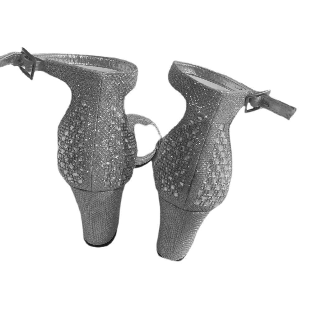 OPEN TOE ANKLE STRAP CASUAL RHINESTONE BLOCK HEEL